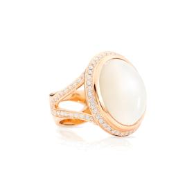 Roségold, Ringe, Tamara Comolli CUSHION Ring small Sand Mondstein mit Diamant Pavé R-CUSH-s-MoSa-p-rg