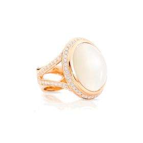 Roségold, Ringe, Tamara Comolli CUSHION Ring large Sand Mondstein mit Diamant Pavé R-CUSH-l-MoSa-p-rg