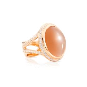 Roségold, Ringe, Tamara Comolli CUSHION Ring small Brauner Mondstein mit Diamant Pavé R-CUSH-s-MoBr-p-rg