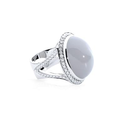 Ringe, Weißgold, Tamara Comolli CUSHION Ring small grauer Mondstein