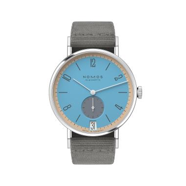 Unisex, Handaufzug, NOMOS Glashütte Tangente 38 Datum Delfin 