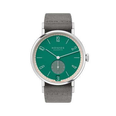 Unisex, Handaufzug, NOMOS Glashütte Tangente 38 Datum Schlossgrün 