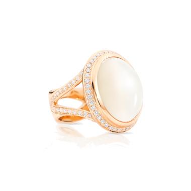 Ringe, Roségold, Tamara Comolli CUSHION Ring large Sand Mondstein mit Diamant Pavé